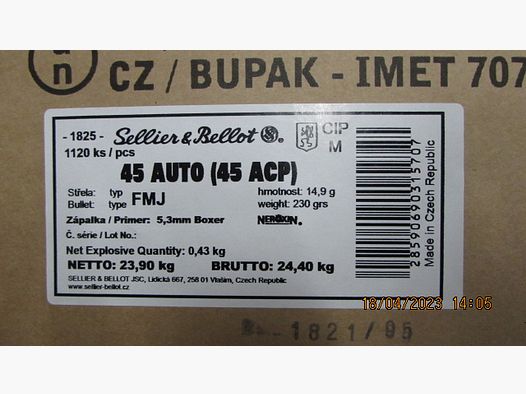 Sellier & Bellot .45AUTO 1120pcs. 1 carton