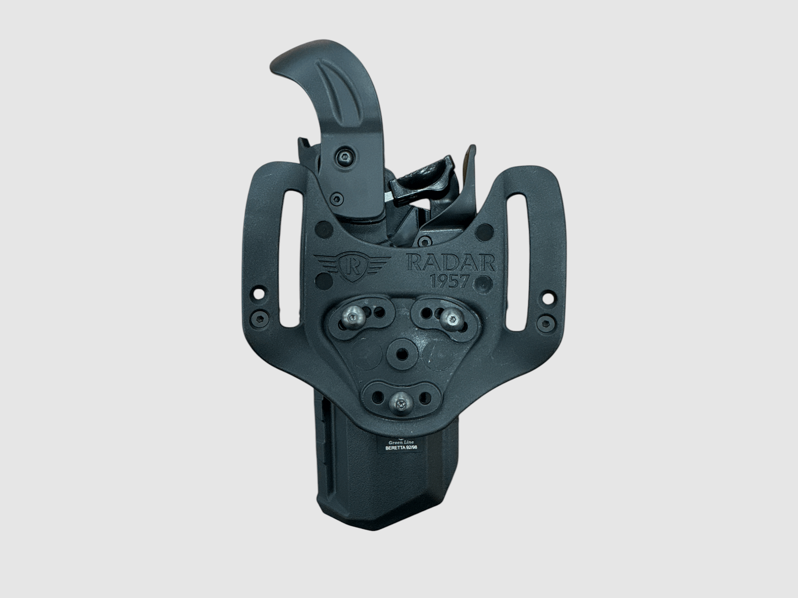 RADAR – HOLSTER 2-FAST/EXTREME AUS POLYMER | MODULARE GREEN LINE | BERETTA 92/98, M9, M9A1, M9A3, M9A4, 92X, 96A1 + PASSANTE S-CLOSER MID RIDE 16CM AUS POLYMER – ASOLE 51MM – MULTILINK I/II – 3X120° OHNE BELT BITE, Bild 2 von 5