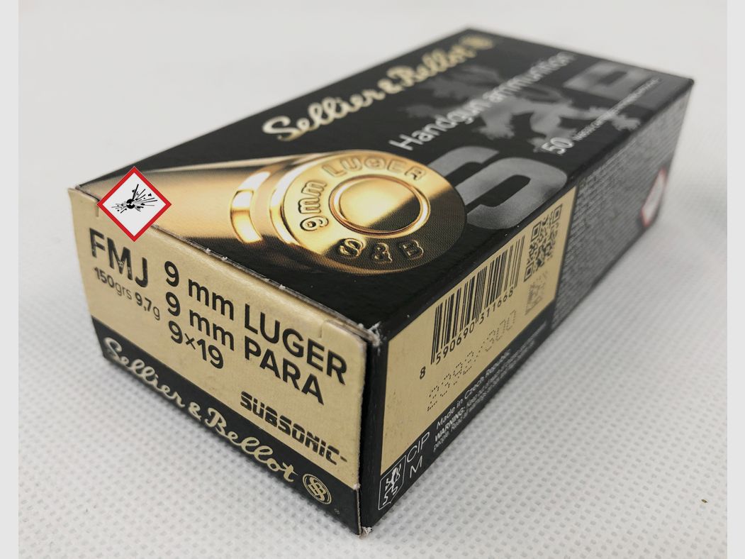 Sellier & Bellot 9mm Luger FMJ Subs. 150grs