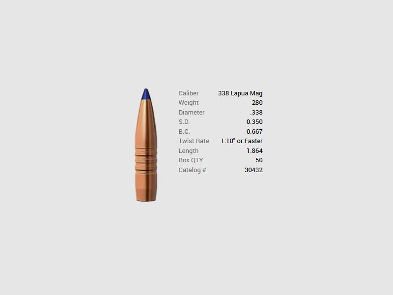 Barnes Pocisk .338 Lapua/.338 280GR Long-Range X BT 50 sztuk