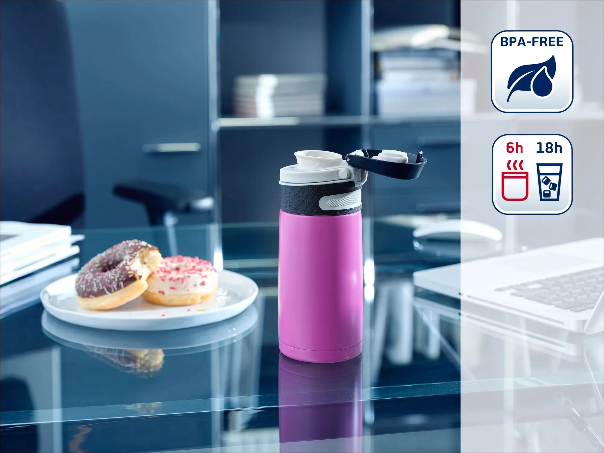 LEIFHEIT Flip taza térmica 350 ml, púrpura 3246, imagen 4 de 14