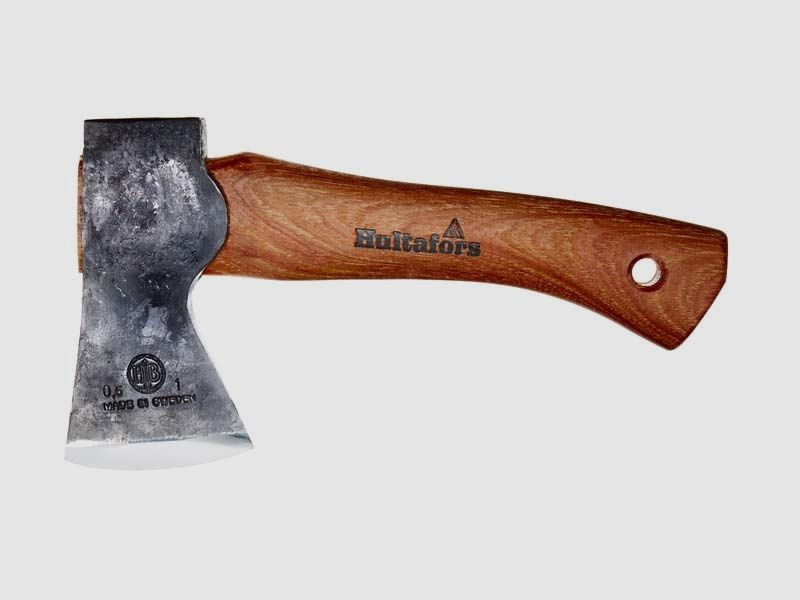 Hultafors Mini Ascia AGELSJÖN, acciaio al carbonio Ovako, manico in legno di hickory, fodero per testa in pelle marrone