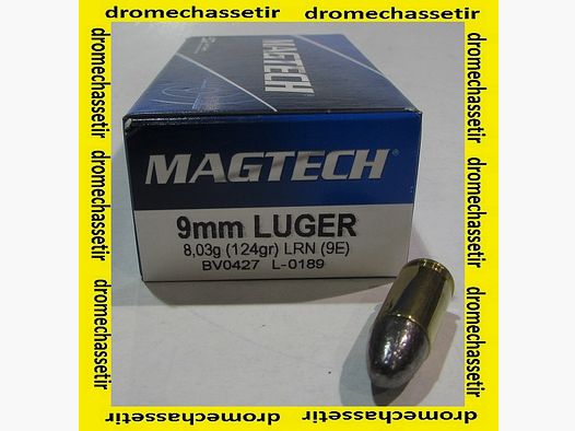 Box mit 50 Patronen Magtech, 9×19, Geschosse Blei LRN 124 grains