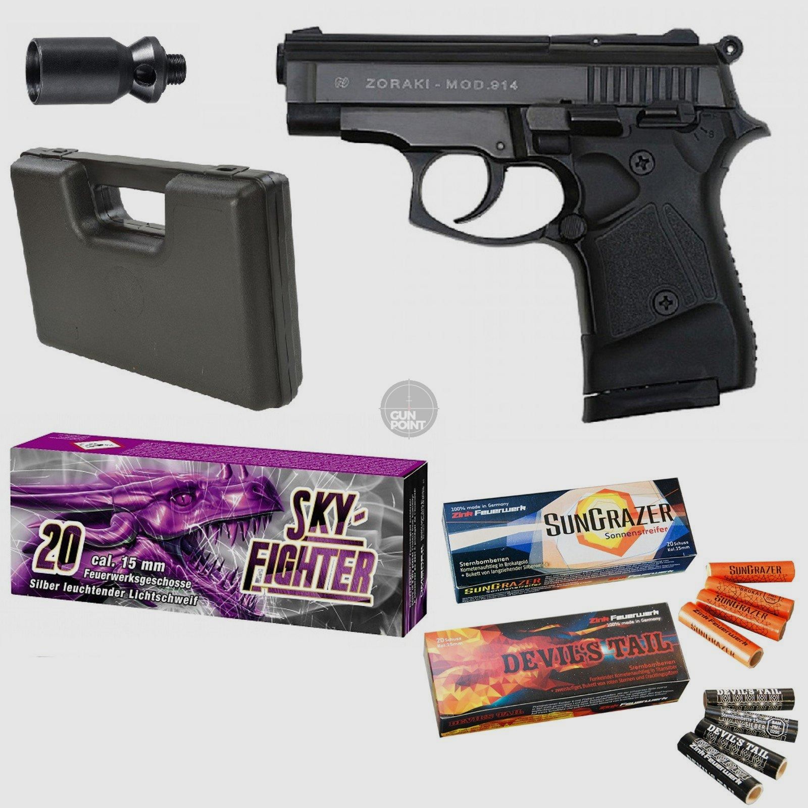 SET !!! Schreckschuss - Pistole - Zoraki 914 - 9 mm P.A.K. inkl. Koffer & 60 Schuss Effektmunition/ Feuerwerk