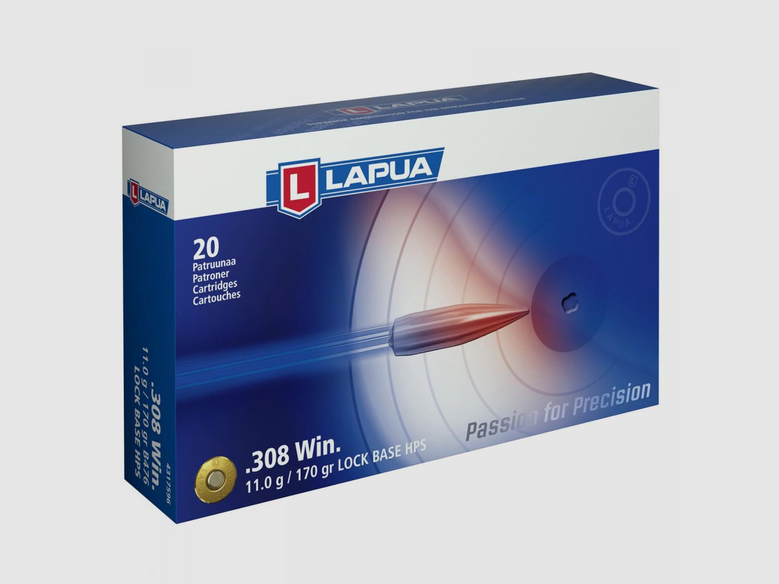 Lapua .308 Win. 170GR Lock Base 20 cartucce