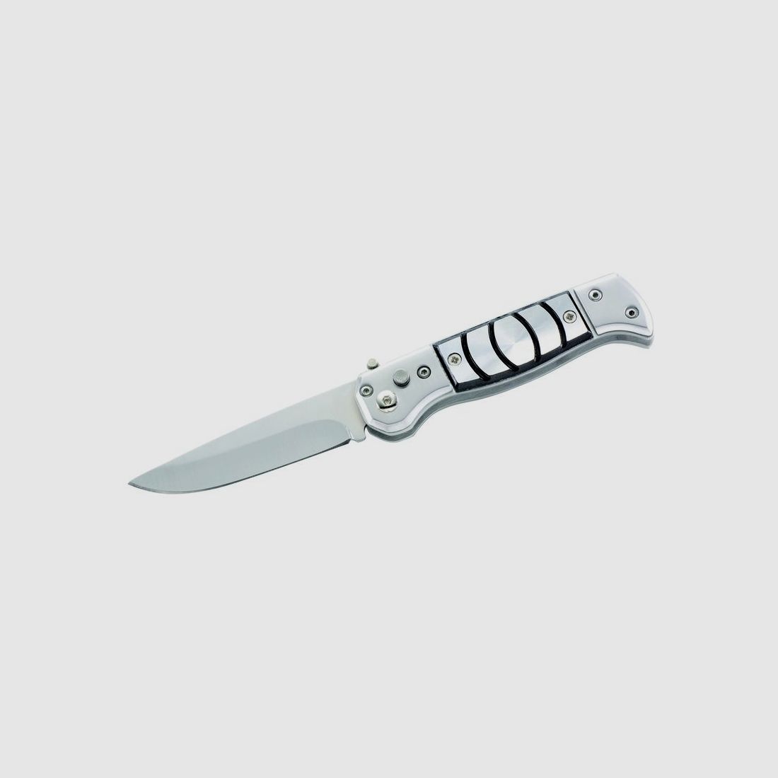 small spring knife with safety, aluminum scales