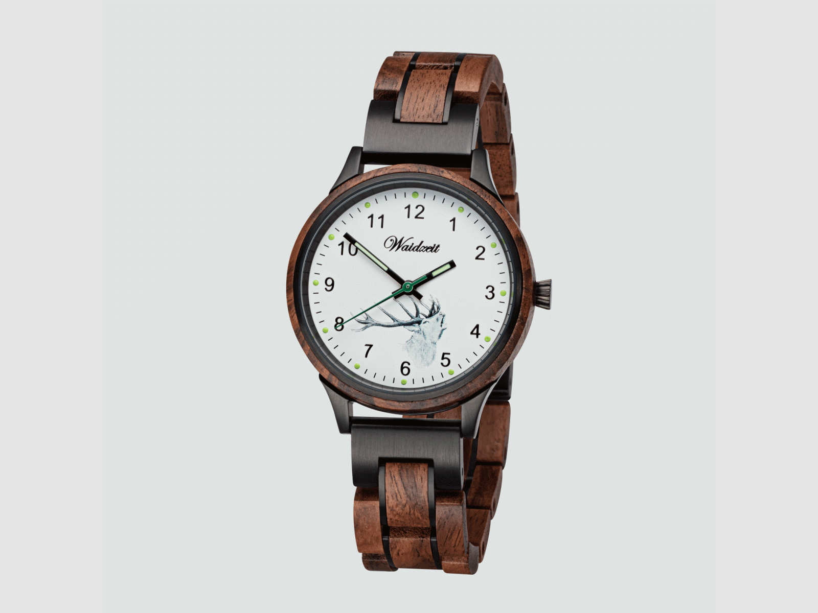 Damesjacht horloge Diana hert met wortelhouten armband
