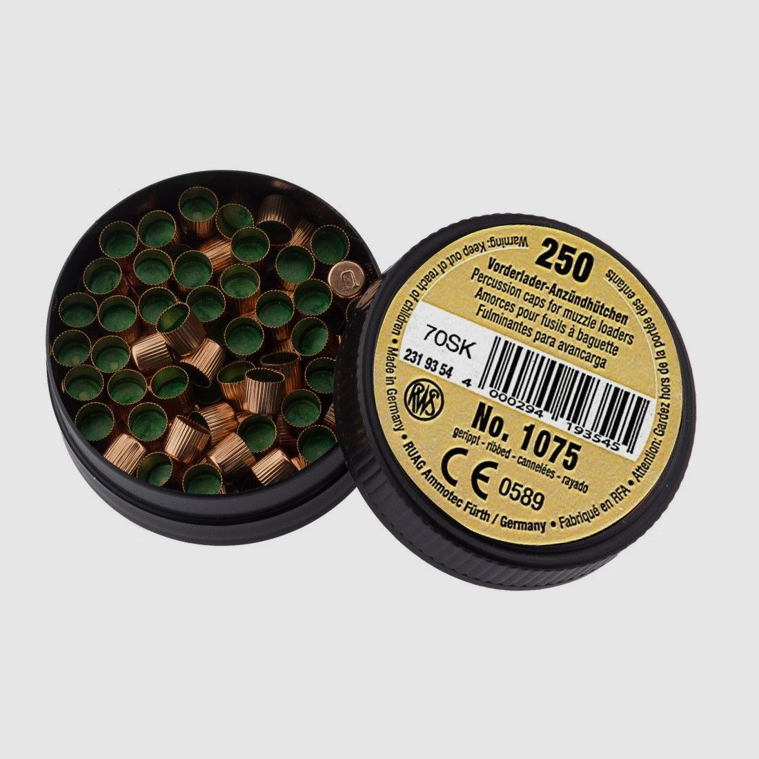 BOX 250 ZÜNDHÜTCHEN SCHWARZPULVER RWS 1075
