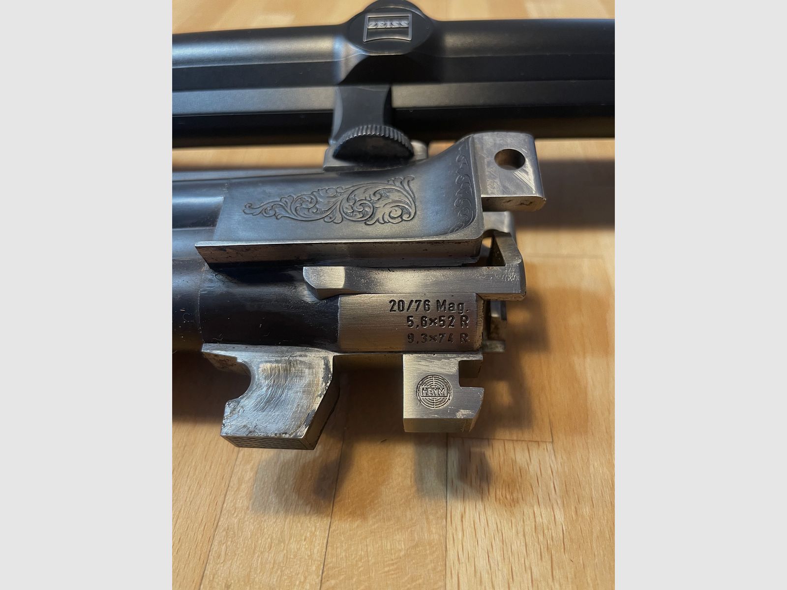 Heym Bockdrilling calibre 9,3 x 74 R, 5,6 x 52 R, 20/76 con Zeiss Diavari-ZM 3-12x56 T*