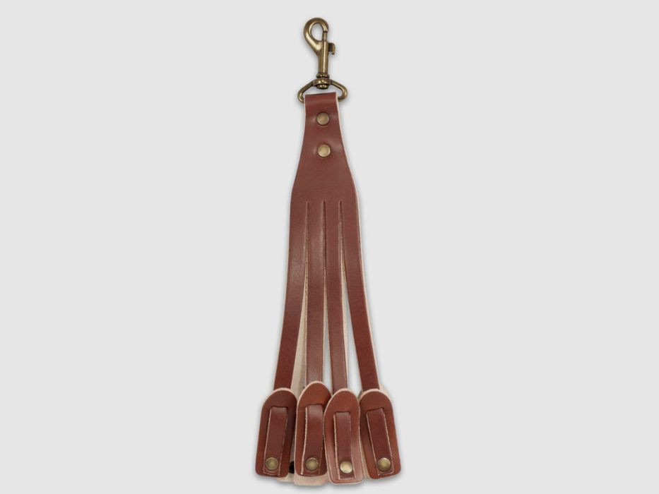 Leather key fob with carabiner, 8 straps, image 2 of 3