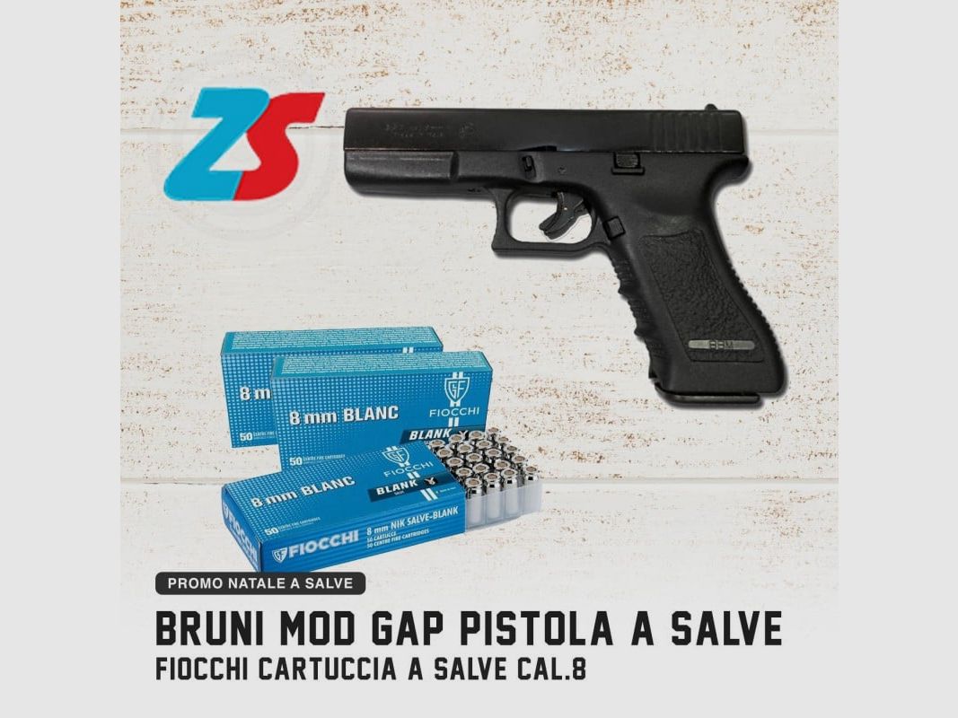 Promo Bruni Schreckschusspistole Mod GAP schwarz Kal. 8 + 3 Schachteln 150 Schüsse Fiocchi