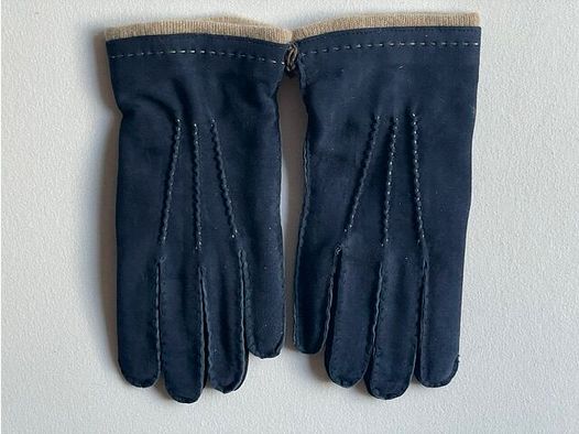 ROSI COLLECTION Gants en Cuir et Cachemire Bleu Foncé