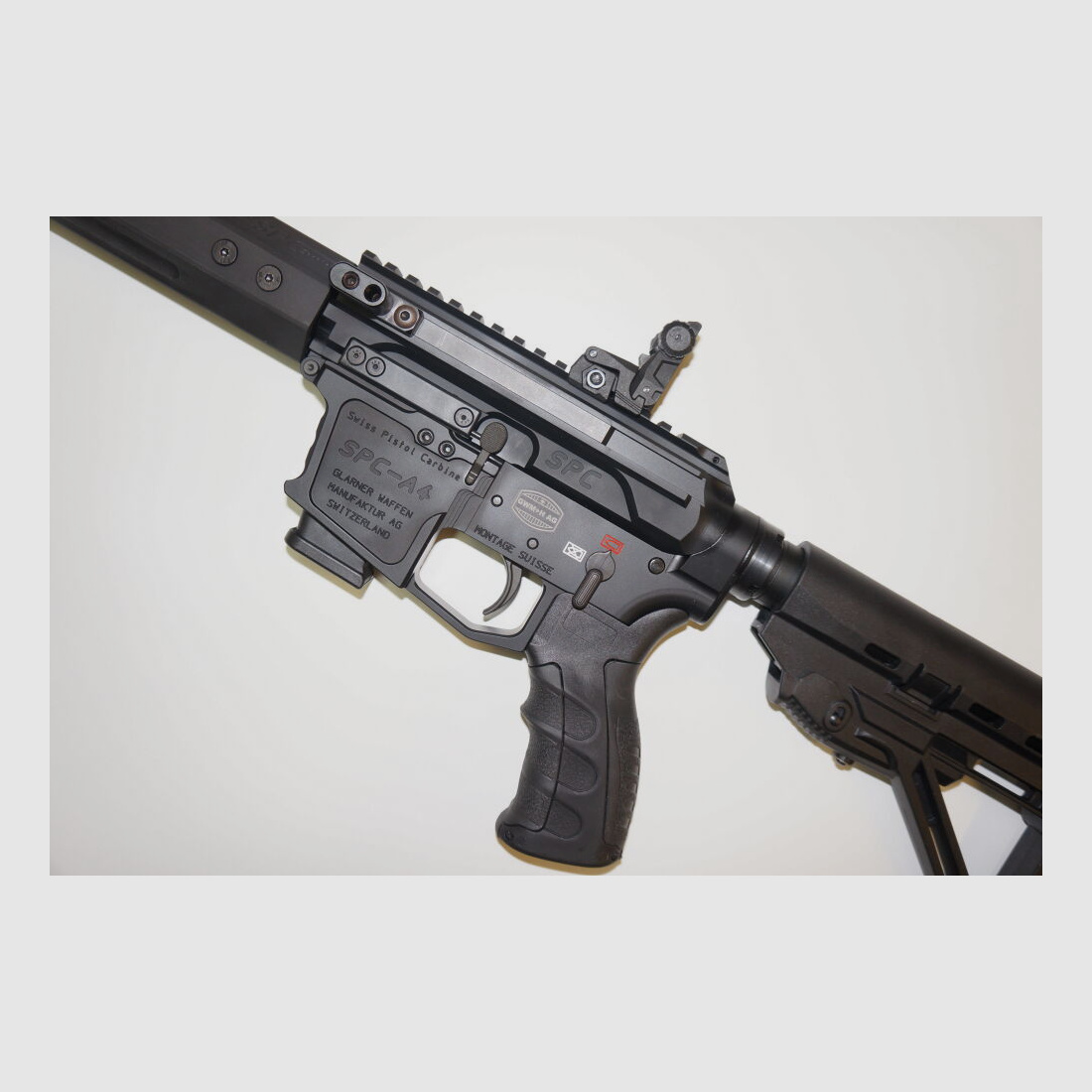 Schwaben Arms GmbH/GWMH Selbstladebüchse GWMH SPC-SPORTER A4 17" (SWISS PISTOL CARBINE) BLACK Kal.9x19 AR15 Glock Magazin