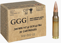 GGG .308 Win. 147GR FMJ BT 20 cartridges