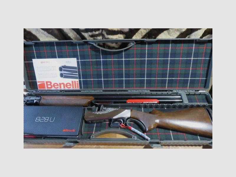 Boven-ondergeweer BENELLI 828U zilver kal.20/76 loop 71cm 5 chokes carbonband, wapenkoffer, afbeelding 12 van 12