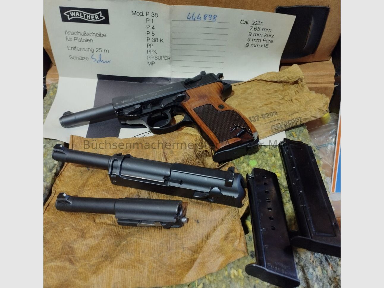 Walther P38 Set mit WS auf 22lr + Austauschlauf. 7,65mm Para P38 Set