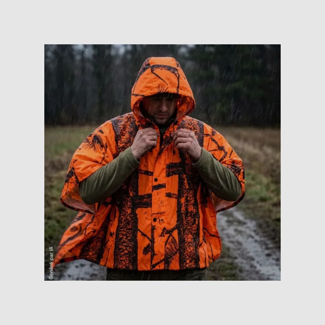 Pélerine de pluie camouflage orange imperméable et coupe-vent, image 1 sur 5
