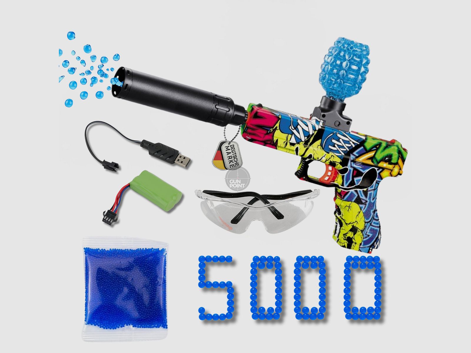 ASGARD Gelsoft - Hydrogel Pistole PZ-617A inkl. 5.000 Schuss Gel Munition