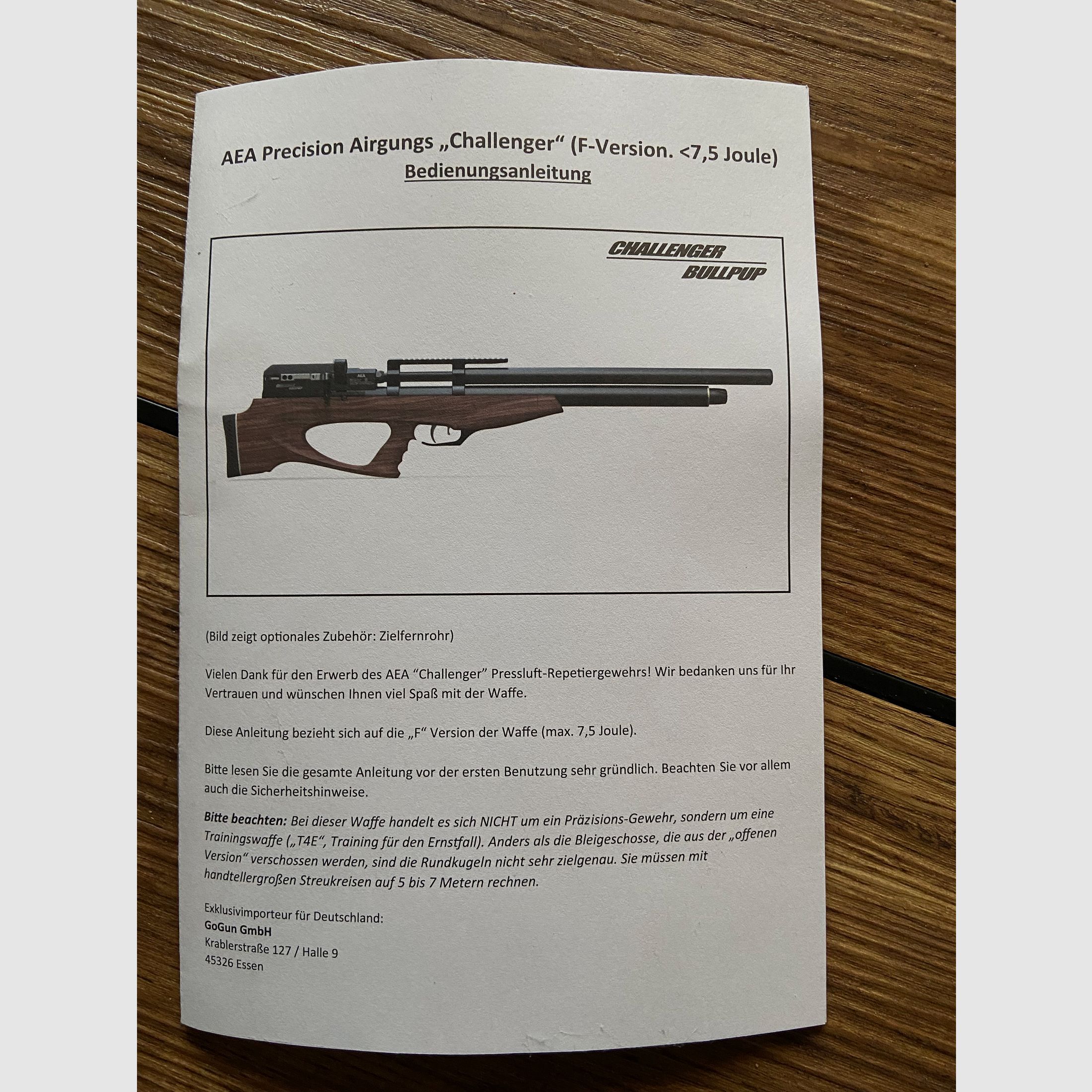 Luftgewehr Challenger F. Version