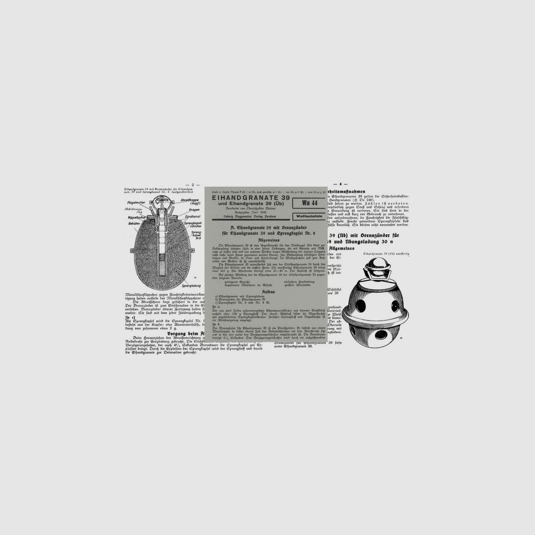 Nachdruck Taschenkarte Wehrmacht Eihandgranate 39