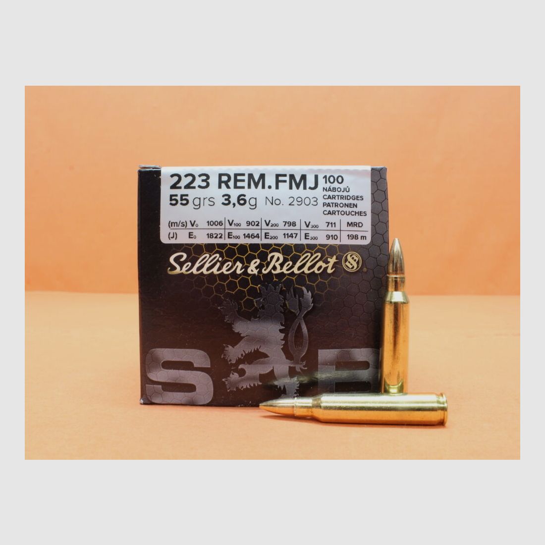 Sellier & Bellot Patrone .223Rem S&B/ Sellier&Bellot 55grs FMJ (2903) VE 100 Patronen/ 3,6g Vollmantel, Bild 1 von 2