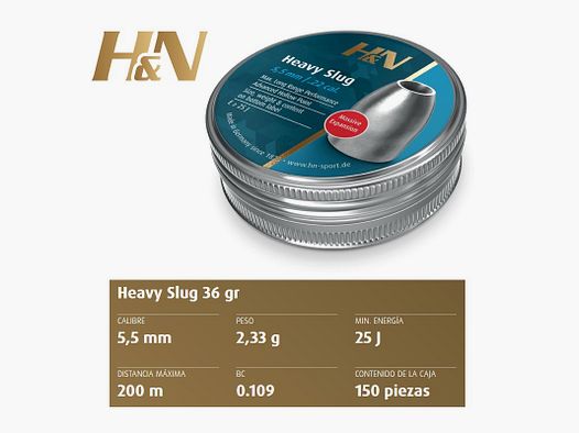 Balines H&N Slug HP HEAVY cal. 5’51 mm /.217″ – Lata de 150 balines de 2’33 g.