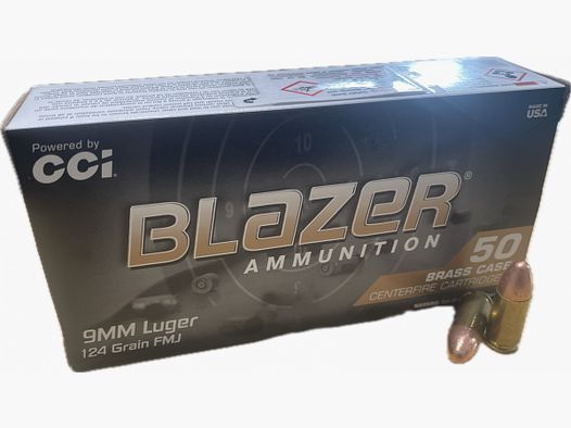CCI BLAZER BRASS 9MM LUGER FMJ - 124GRS / 8,0G. - 50 SCHUSS