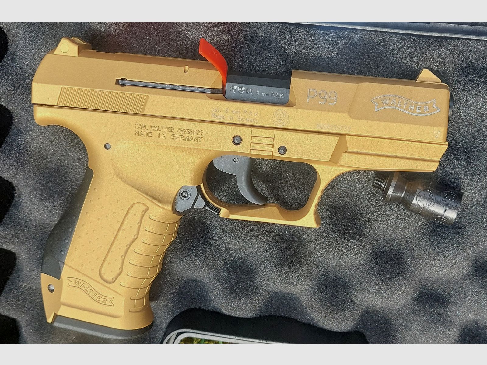 ⚠️ RARO! MODULO SPECIALE Walther P99 in versione dorata "GOLD" 9 mm (PTB 762) Schreckschuss nessuna Reck Glock HW94 Colt