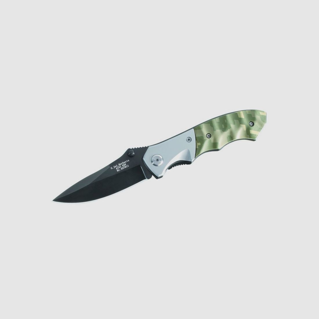 Cuchillo plegable Herbertz, AISI 420, plástico, diseño de camuflaje, clip