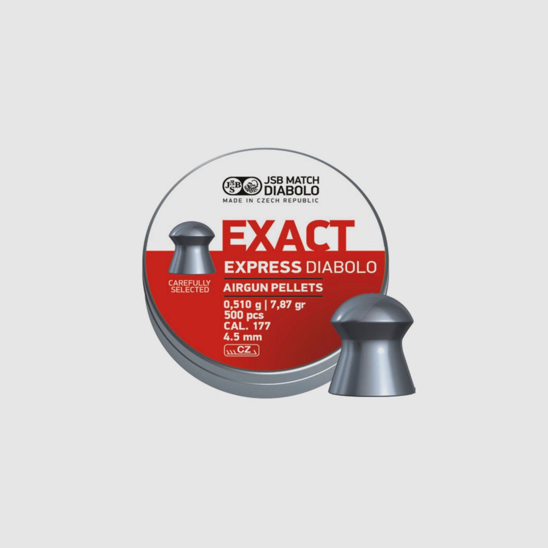 JSB Exact Express Diabolo, Rundkopf, glatt, 0,510 g, Kaliber 4,52 mm, 500 StĂĽck