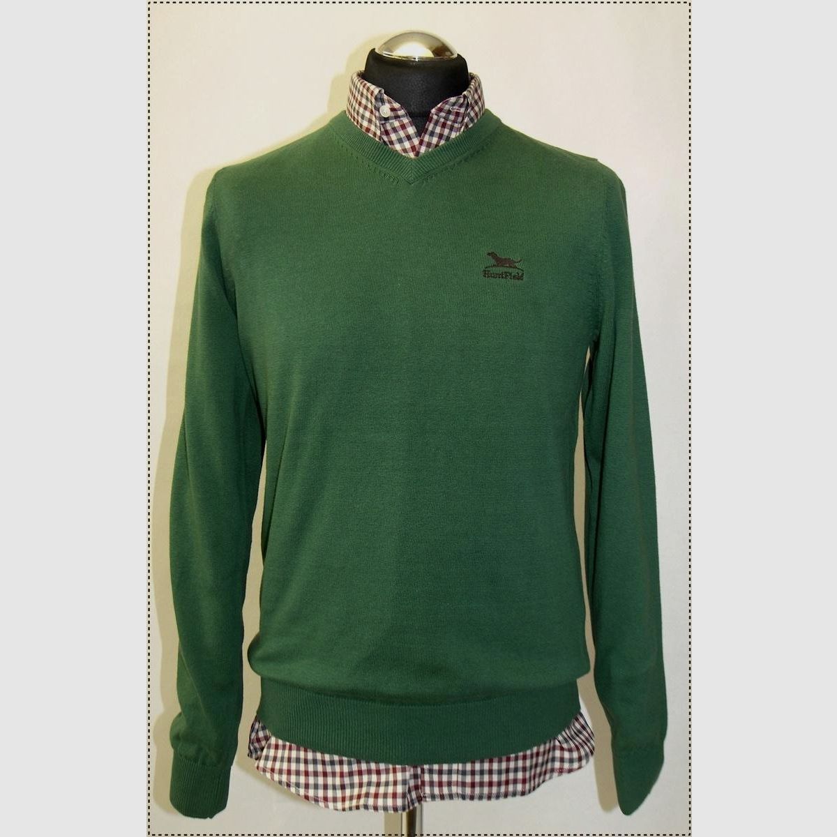 Herrenpullover mit V-Ausschnitt aus Baumwolle, grün, Bild 1 von 3