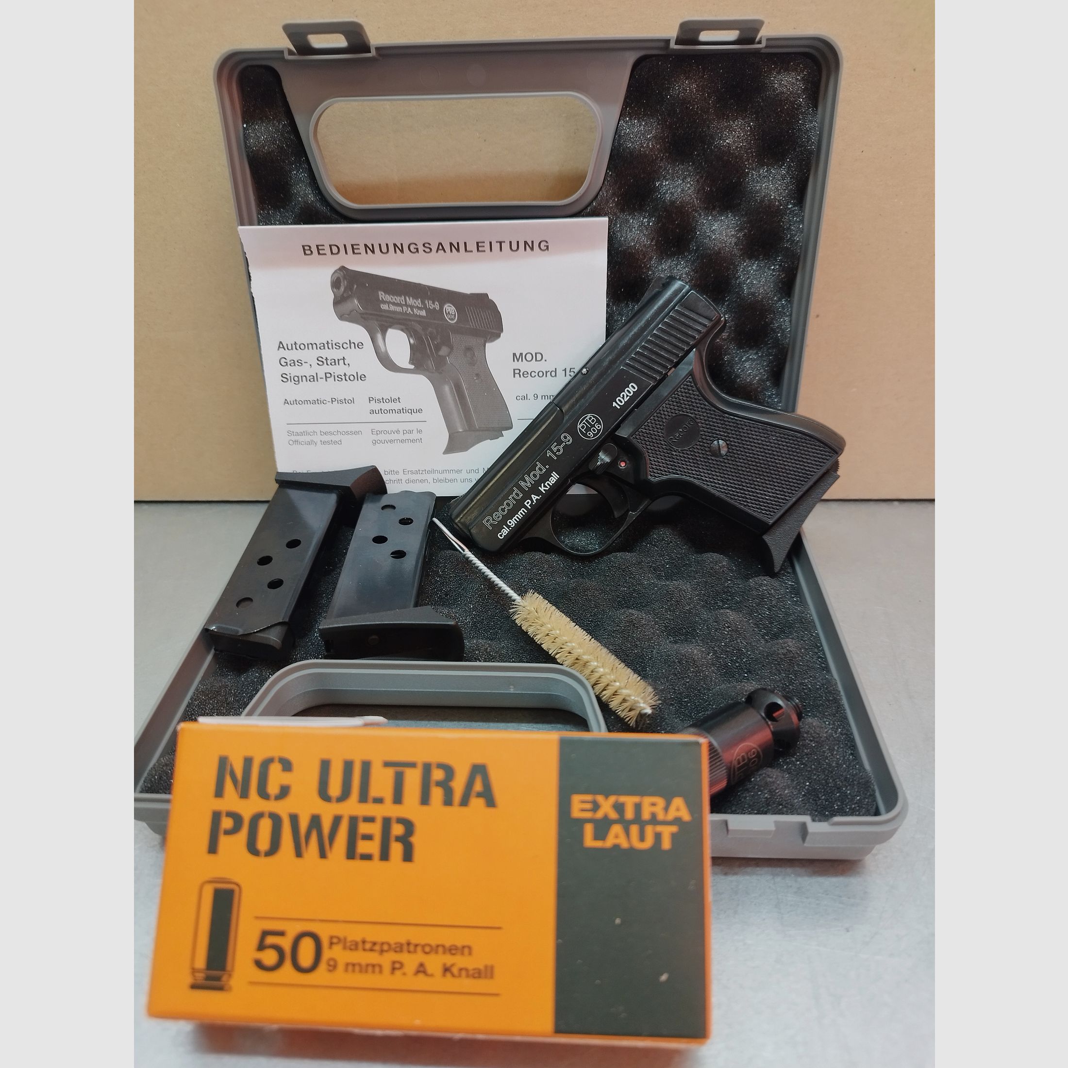 Record Mod. 15-9 Schreckschuss Pistole 9mm brüniert Silvester Set !!Neuware!!