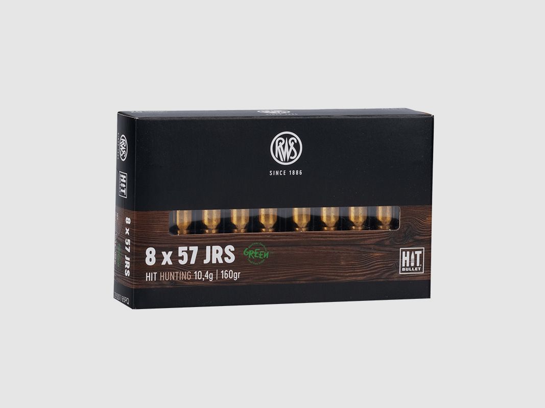 RWS 8X57 JRS HIT green 10.4g/160gr rifle cartridges lead-free