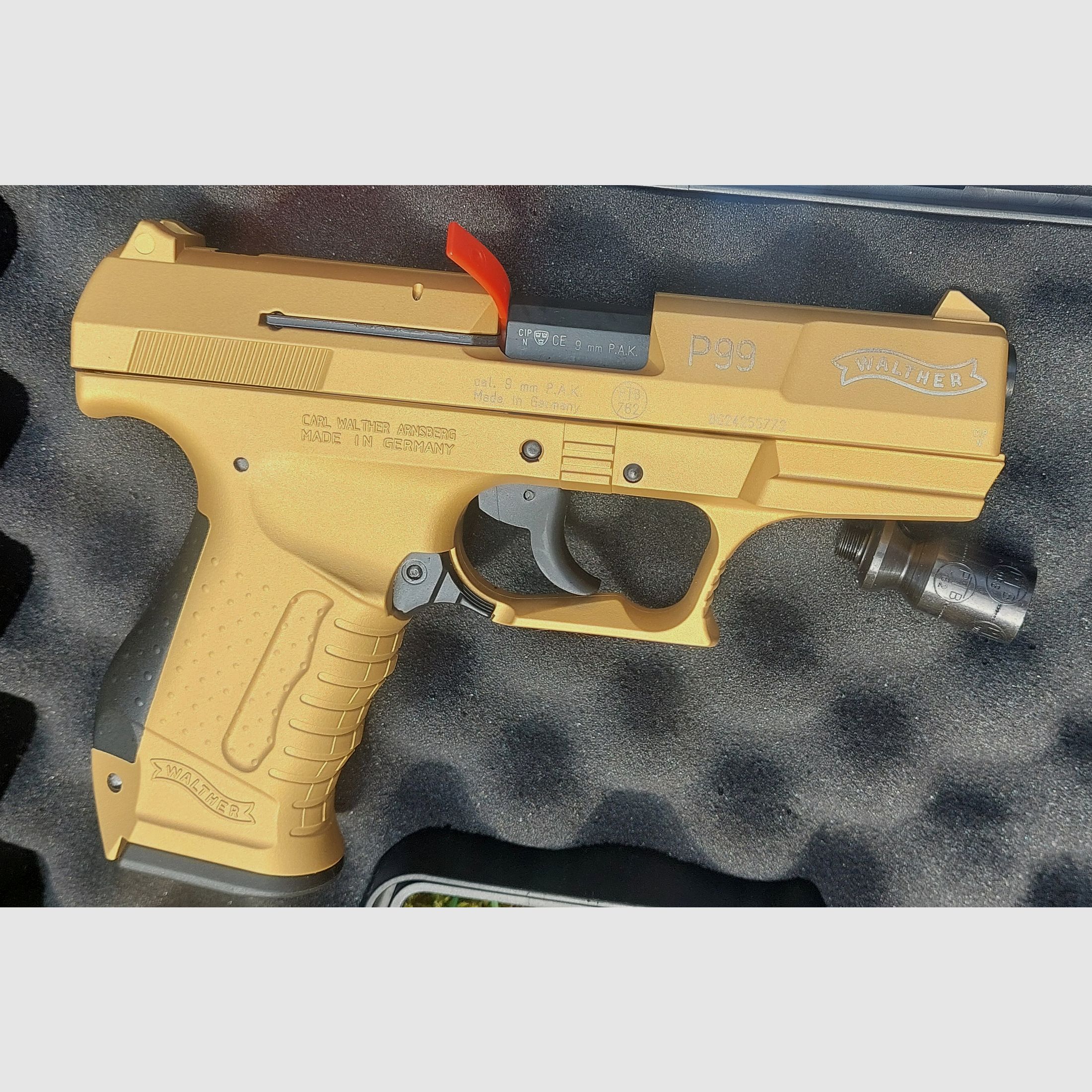 ⚠️ RARO! MODULO SPECIALE Walther P99 in versione dorata "GOLD" 9 mm (PTB 762) Schreckschuss nessuna Reck Glock HW94 Colt