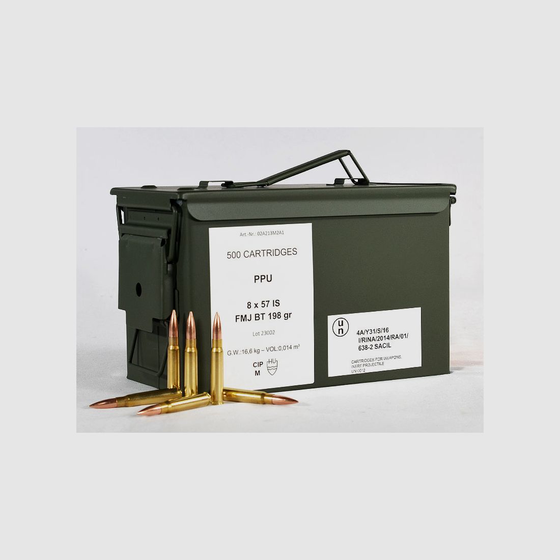 PPU ammunition box with 8x57 IS FMJ 198 grs 1 ammunition box (500 rounds at €1.138 each)