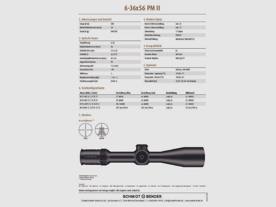 Schmidt & Bender Schmdt & Bender 6-36x56 PM II Alto Rendimiento LPI M1FL 1cm cw DT27 MTC LT / ST ZC CT