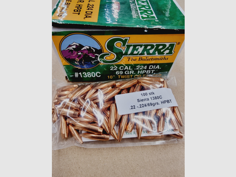 .22/.224/69 grs #1380# Sierra MK HPBT Geschosse 500 stk