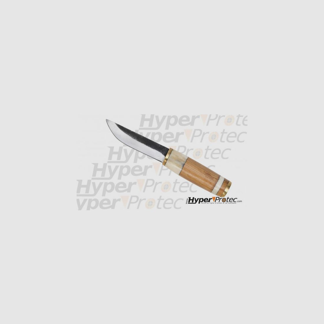 Cuchillo de caza de acero al carbono con mango de madera y hueso., imagen 1 de 3