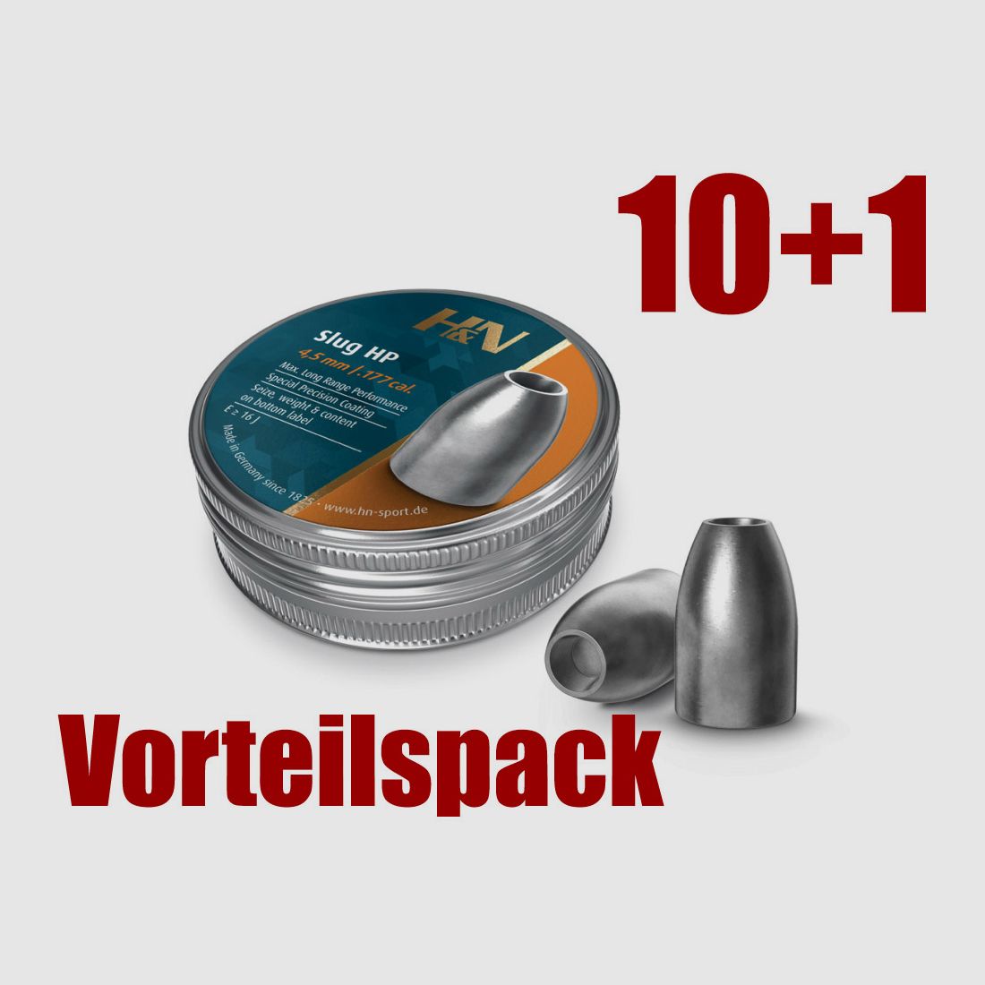 Vorteilspack 10+1 Hohlspitz Diabolos H&N Slug HP Kaliber 4,51 mm 1,30 g 20 gr glatt 11 x 250 StĂĽck