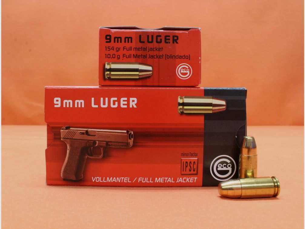 GECO Patrone 9mmLuger GECO 154grs FMJ-FN (2317708) VE 50 Patronen/ 10,0g Vollmantel Flachkopf