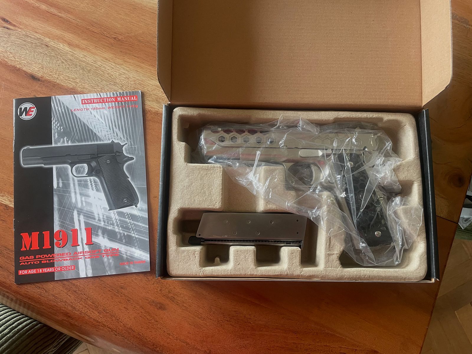 WE M1911 Hex Cut - GBB 6 mm, argent (pistolet AirSoft)