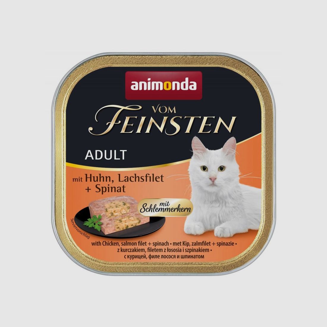 Animonda Katzen Nassfutter Vom Feinsten Adult Schlemmerkern mit Huhn, Lachsfilet + Spinat 100 g