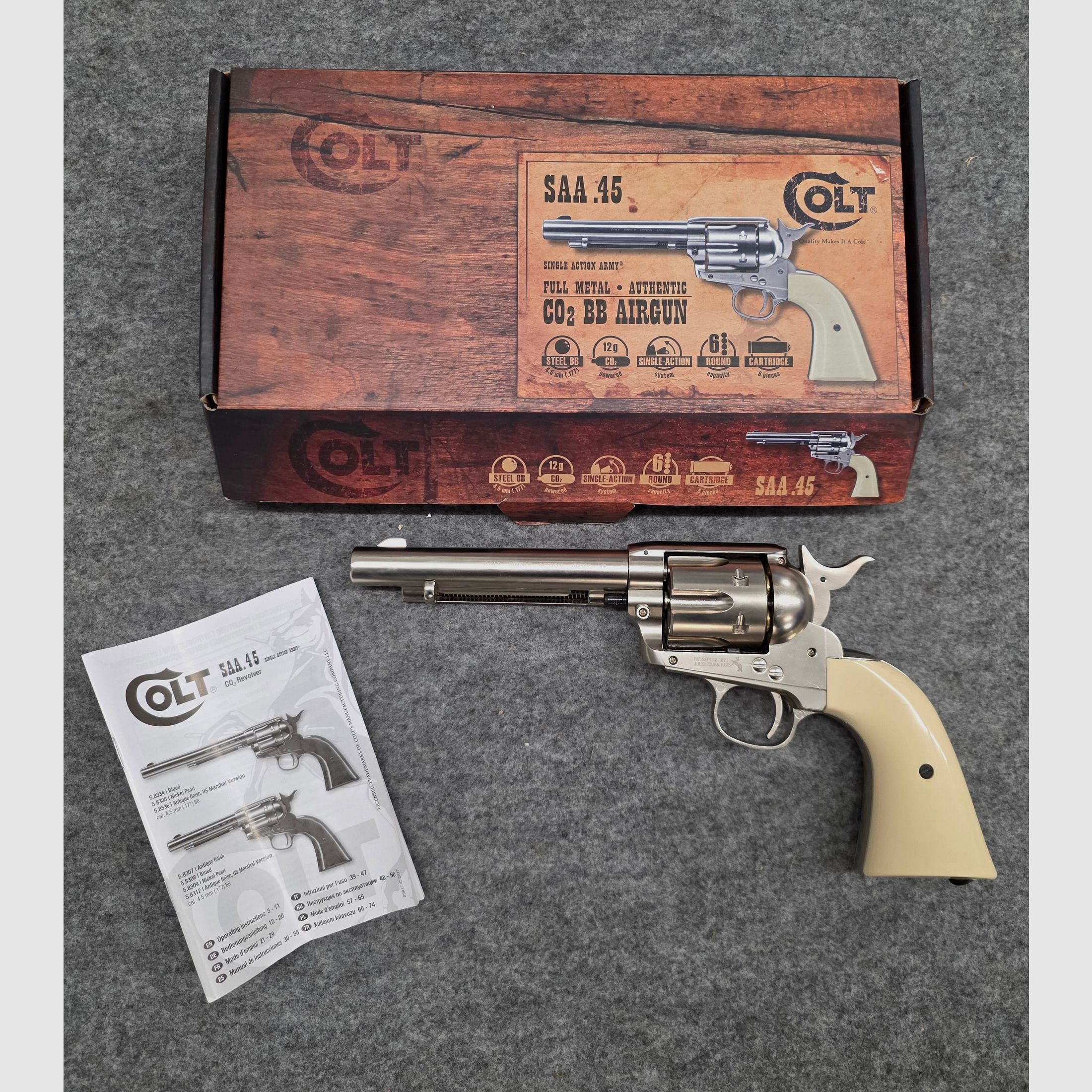 CO2 Revolver COLT SAA .45 Peacemaker vernickelt  Perlmut Pearl Cal. 4,5 mm Stahl BB