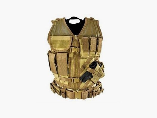 Gilet tactique avec holster et pochettes (marron clair, Tan)