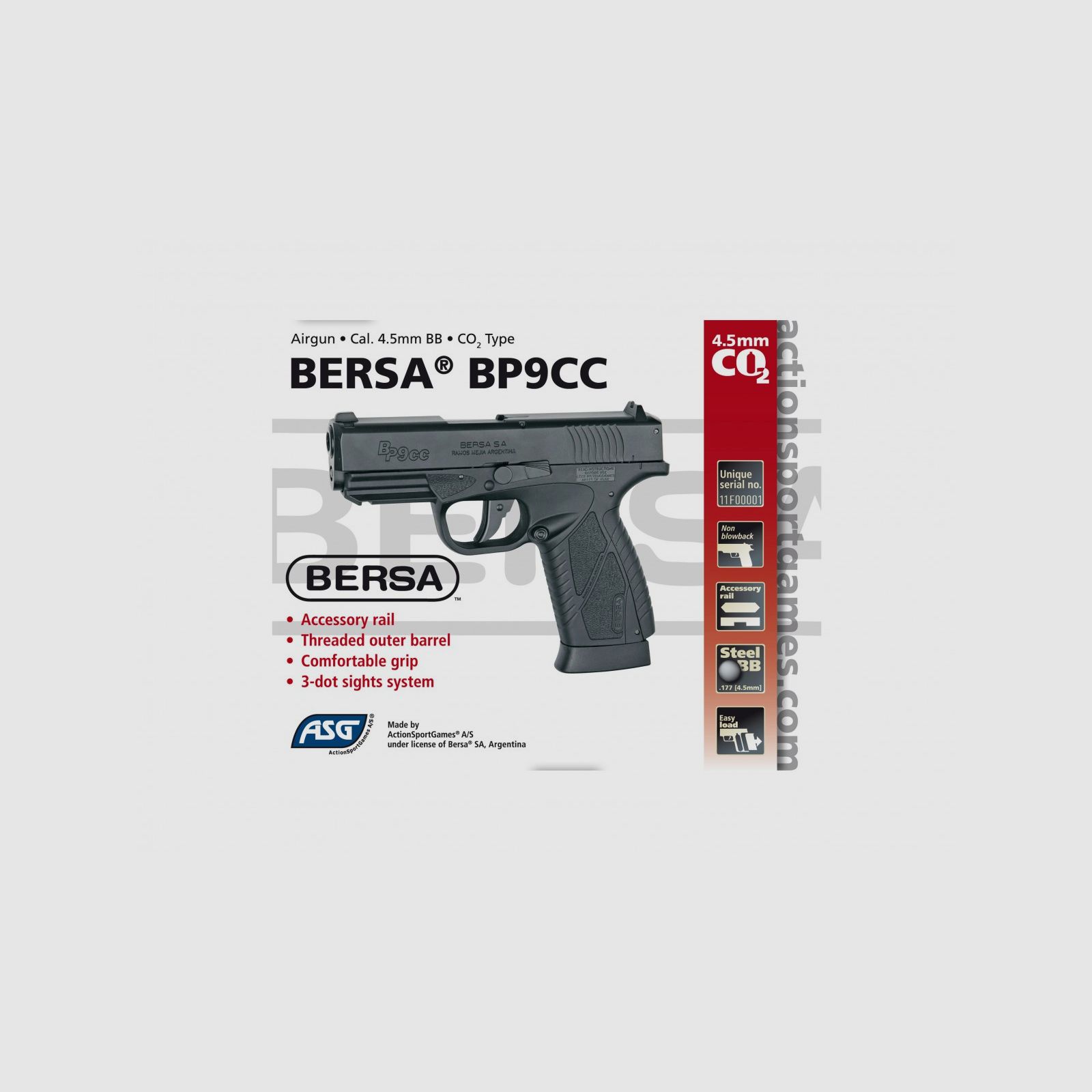 Pistola CO2 Bersa BP9CC con pallini in acciaio 4,5 mm, immagine 3 di 3