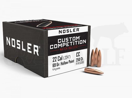 .224 / 5,6 mm 69 gr / 4,4 g Nosler Custom Competition HPBT Balas 250 piezas