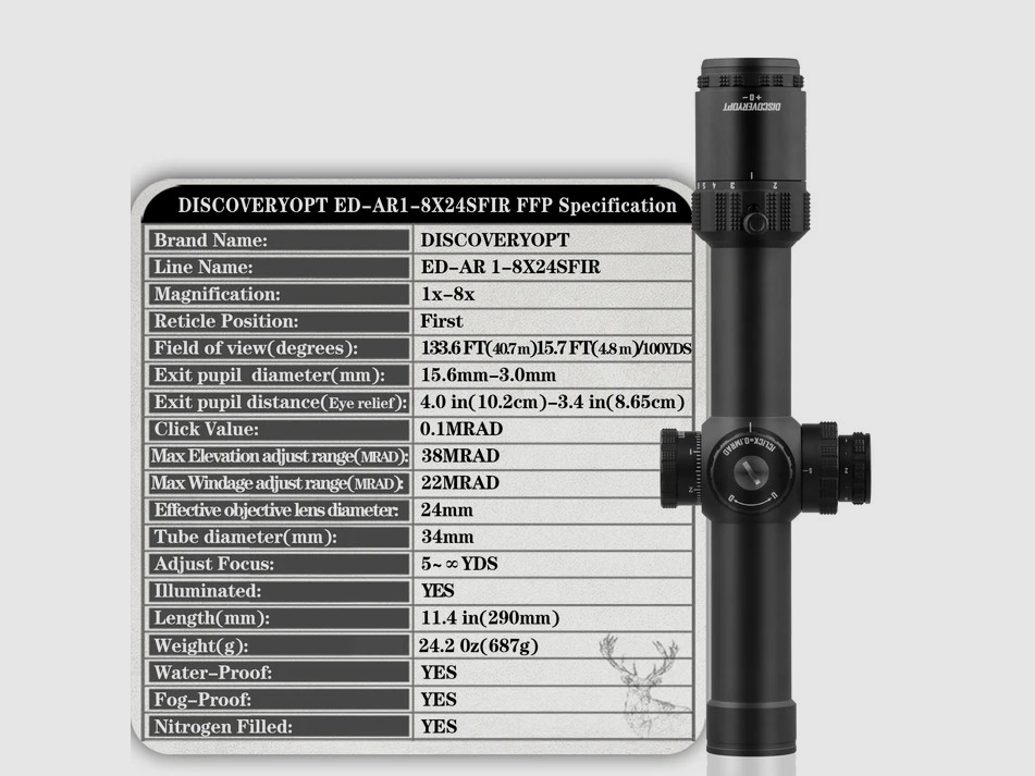 OPTYKA ODKRYWCZA ED-AR 1-8X24SFIR FFP-MRAD LPVO Luneta do polowania na dziki Szkło brak Vortex Kahles Athlon Bushnell Delta