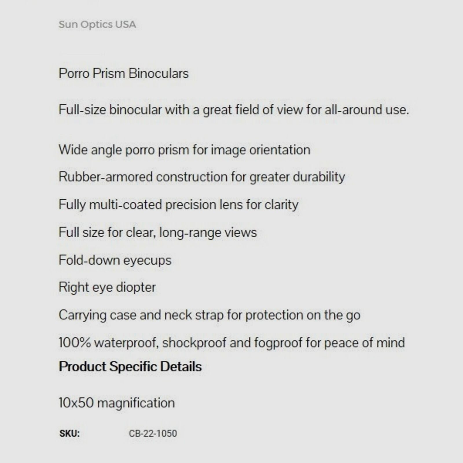 Sun Optics USA Fernglas 10x50 Porro schwarz