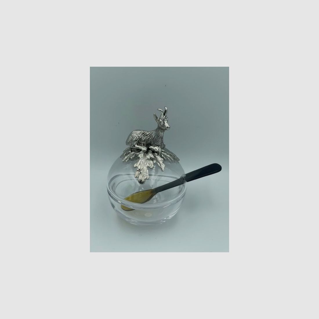 Bocal à confiture – vrai cristal – chamois en étain