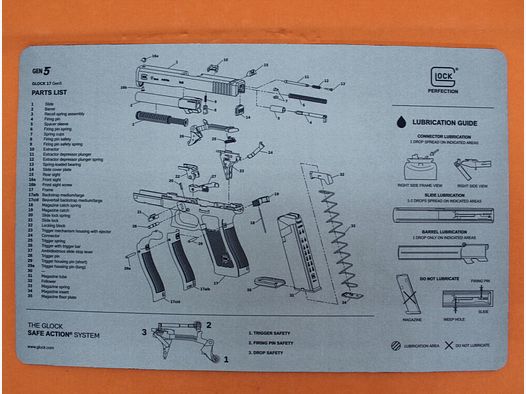 Tapis de support Glock Glock d'environ 430x275mm en néoprène avec dessin des pièces